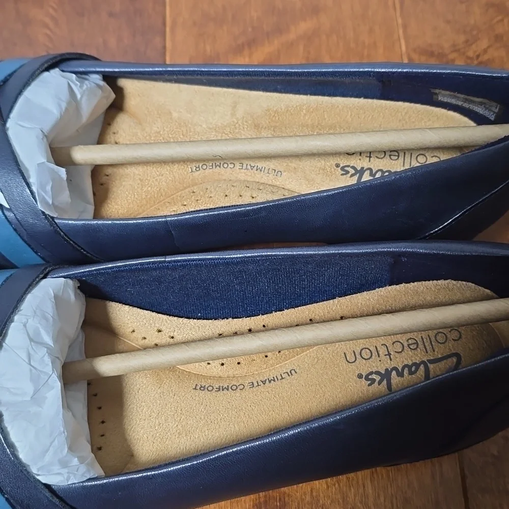 Clarks Sara Clover Navy Combination Leather Ballet Flats 6 NWT - Picture 8 of 11